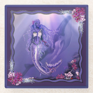 Purple Ocean Mermaid  Glass Coaster