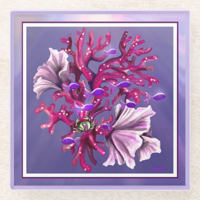 Purple Ocean Mermaid  Glass Coaster (Front)