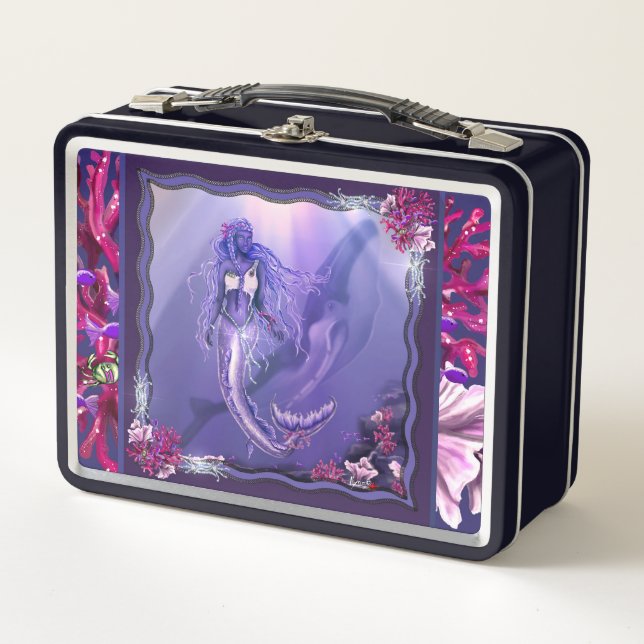 Purple ocean mermaid metal lunch box (Front)