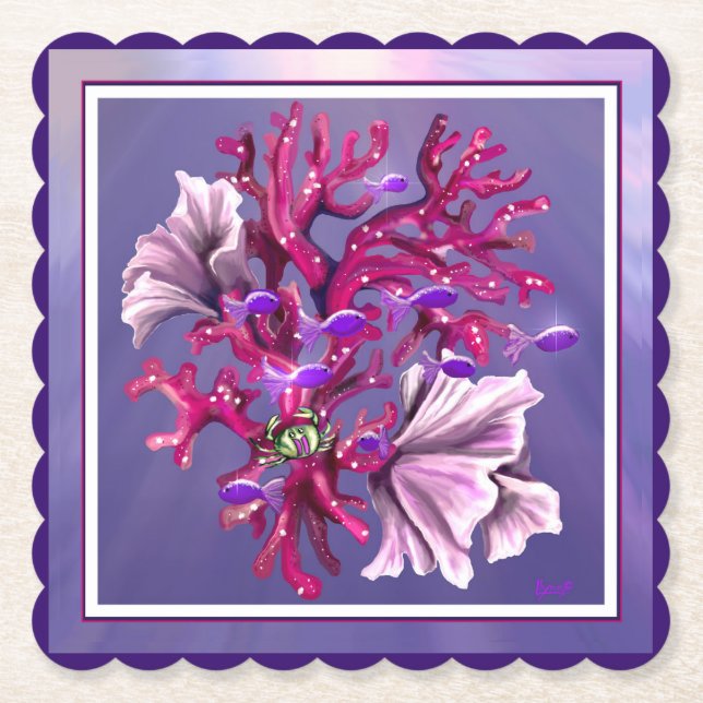 Purple Ocean Mermaid Paper Coaster (Front)