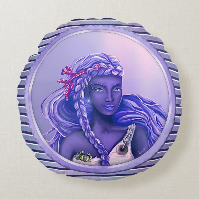 Purple ocean mermaid round cushion (Front)