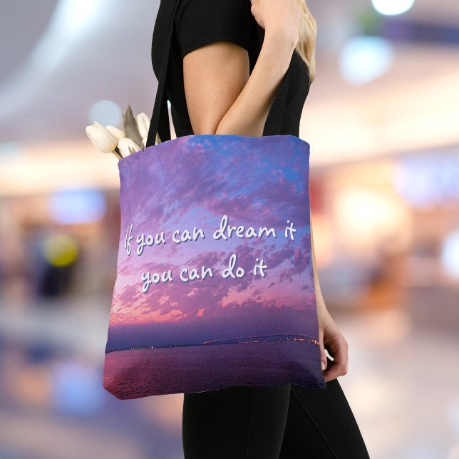 Purple ocean sunset photo dream it do it quote tote bag (Creator Uploaded)