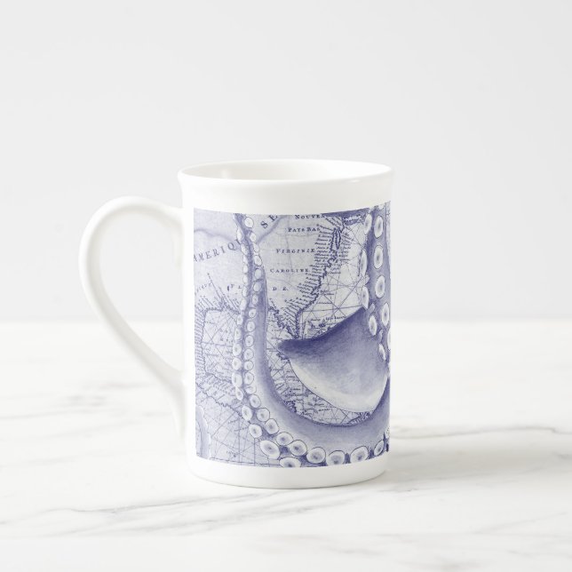 Purple Octopus Compass Bone China Mug (Left)