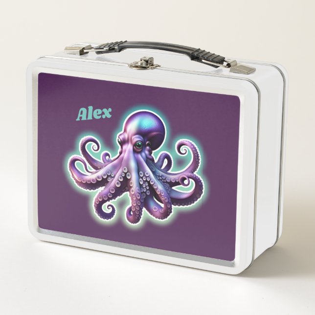Purple Octopus Metal Lunch Box (Front)