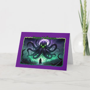 Purple Octopus Monster Halloween Card