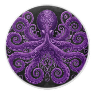 Purple Octopus Victorian Steampunk Kraken Ceramic Knob