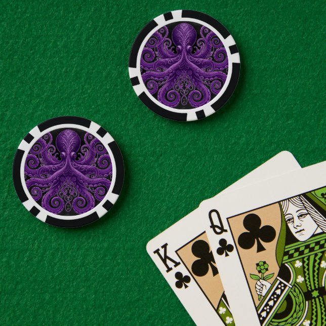 Purple Octopus Victorian Steampunk Kraken  Poker Chips (Poker Table (Double))