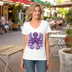 Purple Octopus Victorian Steampunk Kraken  T-Shirt