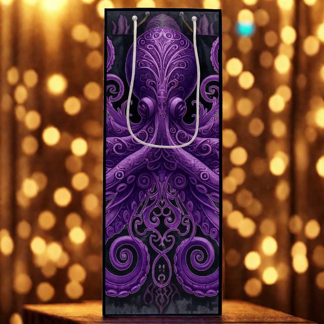 Purple Octopus Victorian Steampunk Kraken  Wine Gift Bag (Creator Uploaded)