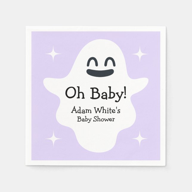 Purple Oh Baby Happy Ghost Halloween Baby Shower Napkin (Front)