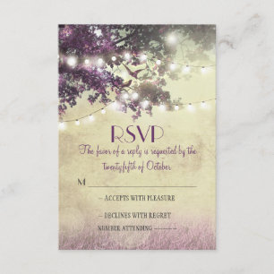 Purple old oak tree lights wedding RSVP cards