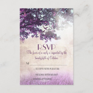 Purple old oak tree wedding RSVP cards