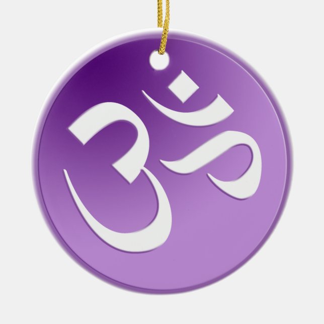 Purple Om Symbol Ceramic Tree Decoration (Front)