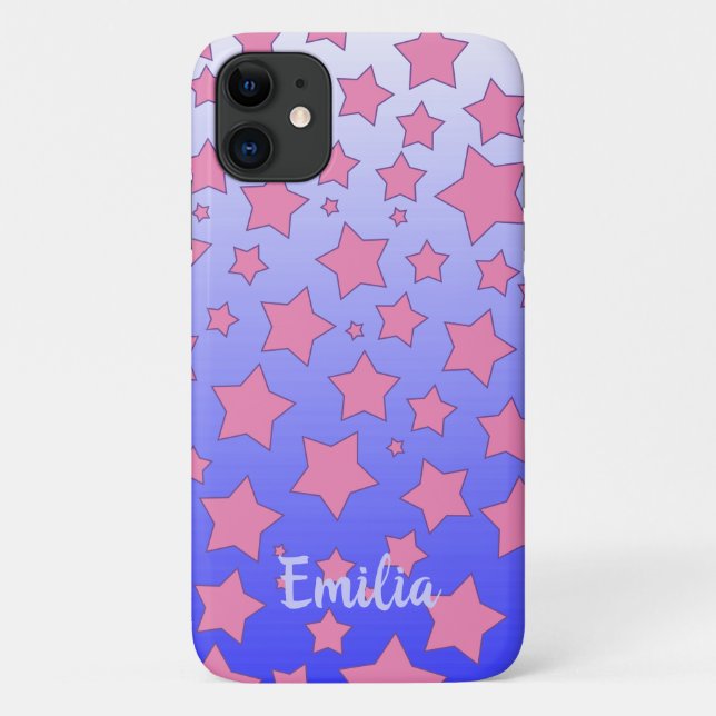 Purple Ombre and Pink Stars Case-Mate iPhone Case (Back)