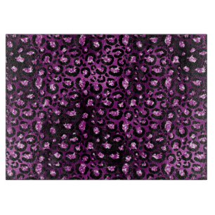 Purple Ombre & Black Glam Glitter Leopard Spots Cutting Board