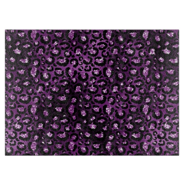 Purple Ombre & Black Glam Glitter Leopard Spots Cutting Board (Front)