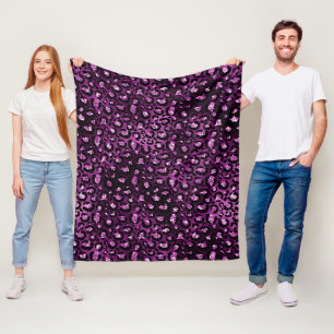 Purple Ombre & Black Glam Glitter Leopard Spots Fleece Blanket