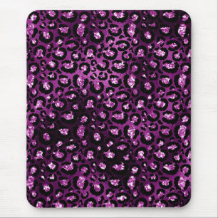 Purple Ombre & Black Glam Glitter Leopard Spots Mouse Mat