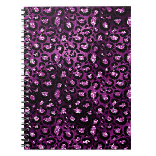 Purple Ombre & Black Glam Glitter Leopard Spots Notebook