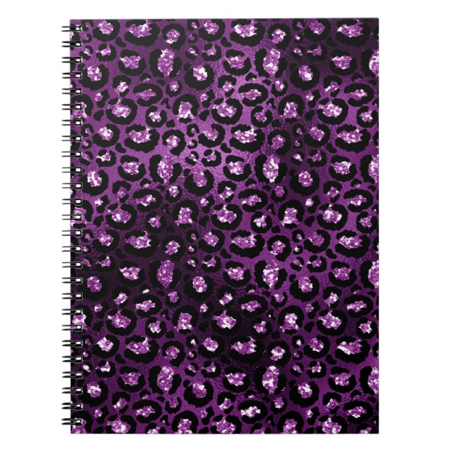 Purple Ombre & Black Glam Glitter Leopard Spots Notebook (Front)