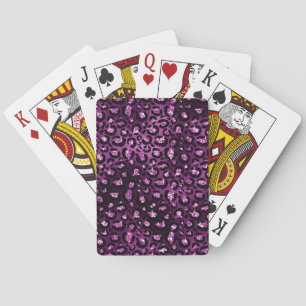 Purple Ombre & Black Glam Glitter Leopard Spots Playing Cards