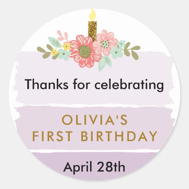 Purple Ombre Cake Birthday Circle Favour Tag (Front)