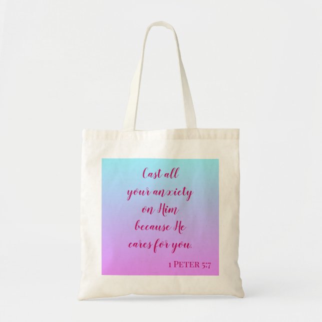 Purple Ombre Cast Your Anxiety on God Tote Bag (Front)
