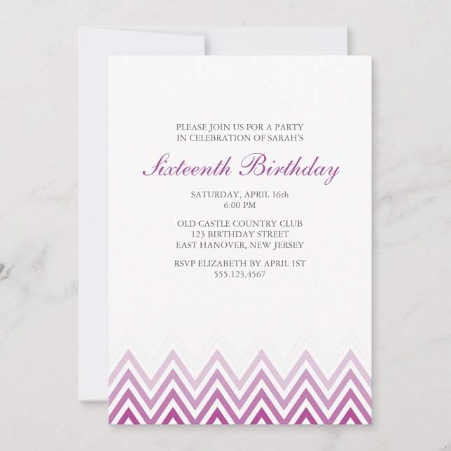 Purple Ombre Chevrons Birthday Invitation (Front)