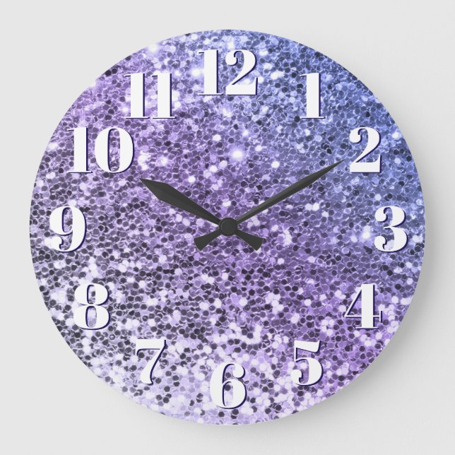 Purple Ombre Chunky Glitter Large Clock (Front)