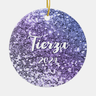 Purple Ombre Chunky Glitter Personalised Ceramic Tree Decoration