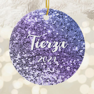 Purple Ombre Chunky Glitter Personalised Ceramic Tree Decoration
