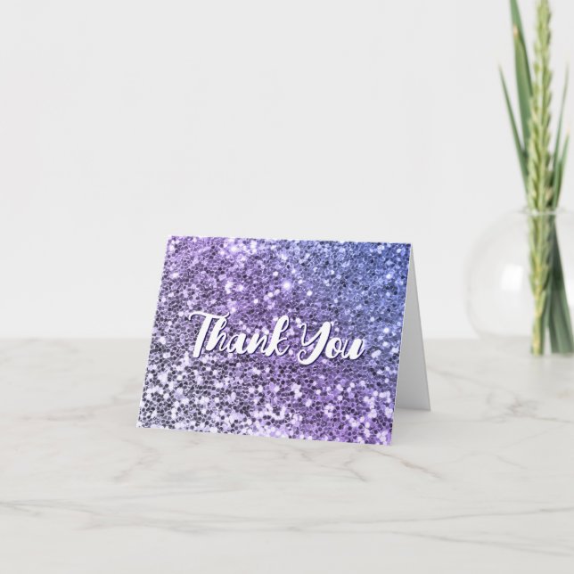 Purple Ombre Chunky Glitter Thank You Card (Front)