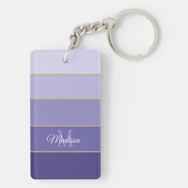 Purple Ombre Colour Blocks Personalised  Key Ring (Back)