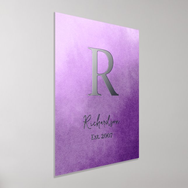Purple Ombre Family Name Year Established Real Foil Prints (Laydown)