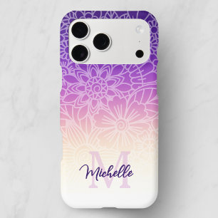 Purple Ombre Floral Monogram Name