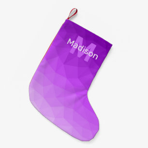 Purple ombre geometric mesh pattern Monogram Small Christmas Stocking