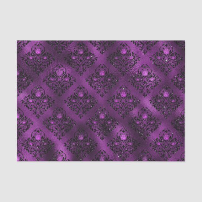 Purple Ombre Glam Glitter Damask Pattern Tissue Paper (Front)