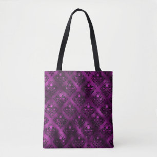 Purple Ombre Glam Glitter Damask Pattern Tote Bag