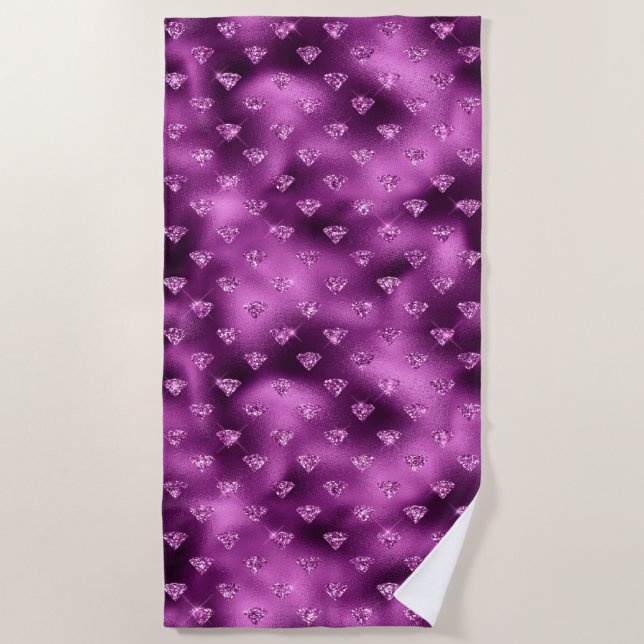 Purple Ombre Glam Glitter Diamonds Pattern Beach Towel (Front)