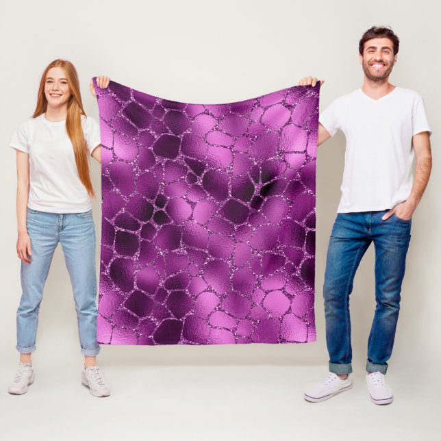 Purple Ombre Glam Glitter Giraffe Spots Pattern Fleece Blanket (In Situ)