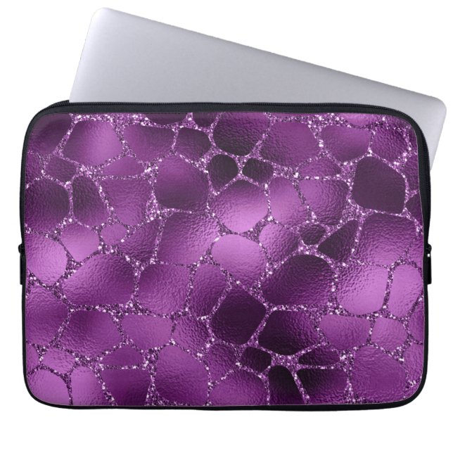 Purple Ombre Glam Glitter Giraffe Spots Pattern Laptop Sleeve (Front)
