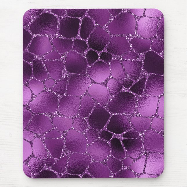 Purple Ombre Glam Glitter Giraffe Spots Pattern Mouse Mat (Front)