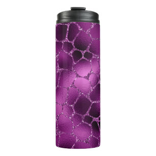 Purple Ombre Glam Glitter Giraffe Spots Pattern Thermal Tumbler
