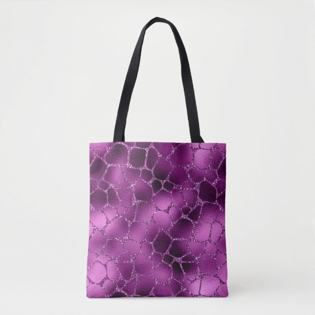 Purple Ombre Glam Glitter Giraffe Spots Pattern Tote Bag (Front)