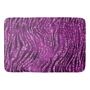 Purple Ombre Glam Glitter Tiger Stripes Pattern Bath Mat