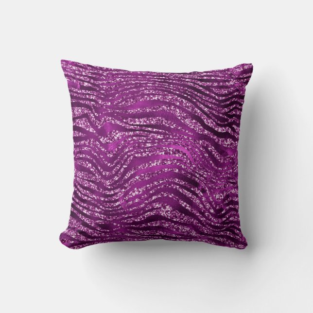Purple Ombre Glam Glitter Tiger Stripes Pattern Cushion (Front)