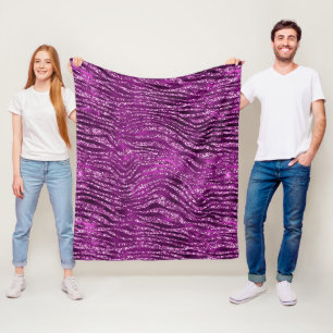 Purple Ombre Glam Glitter Tiger Stripes Pattern Fleece Blanket