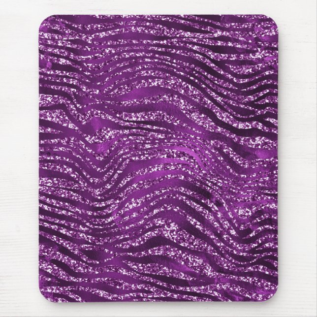 Purple Ombre Glam Glitter Tiger Stripes Pattern Mouse Mat (Front)