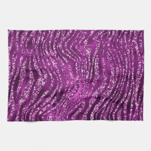 Purple Ombre Glam Glitter Tiger Stripes Pattern Tea Towel