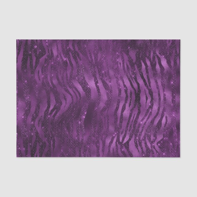 Purple Ombre Glam Glitter Tiger Stripes Pattern Tissue Paper (Front)